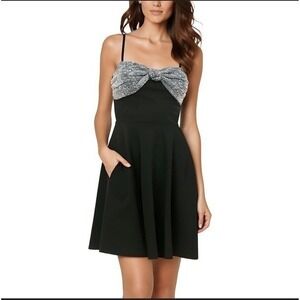 City Studio Black Party Dress Silver‎ Sequin Bow Mini Dress Size 5/6 (B)